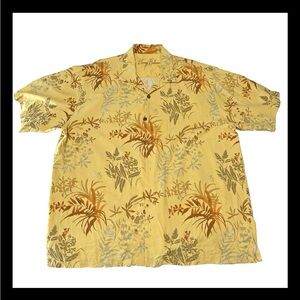 Tommy Bahama Casual Button Down Hawaiian 100% Silk Mens XL Shirt Yellow & Brown